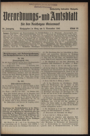 Verordnungsblatt der steiermärkischen Landesregierung 19411105 Seite: 1