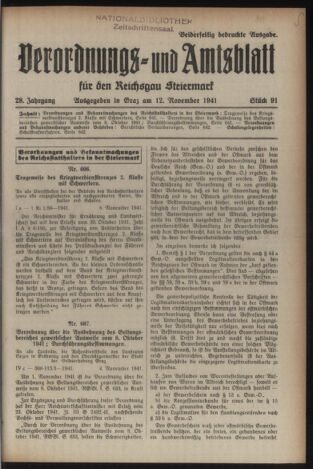 Verordnungsblatt der steiermärkischen Landesregierung 19411112 Seite: 1