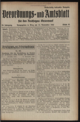 Verordnungsblatt der steiermärkischen Landesregierung 19411115 Seite: 1