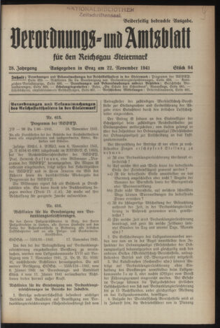 Verordnungsblatt der steiermärkischen Landesregierung 19411122 Seite: 1