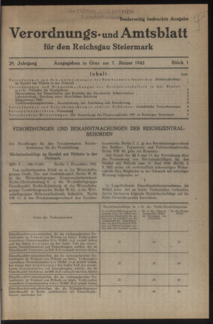 Verordnungsblatt der steiermärkischen Landesregierung 19420107 Seite: 1