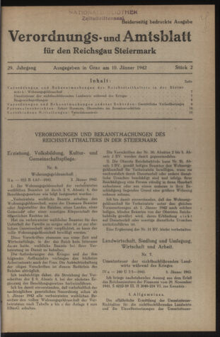 Verordnungsblatt der steiermärkischen Landesregierung 19420110 Seite: 1