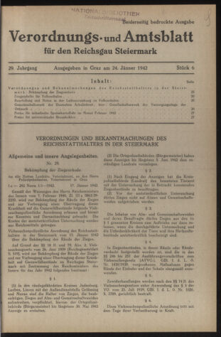 Verordnungsblatt der steiermärkischen Landesregierung 19420124 Seite: 1