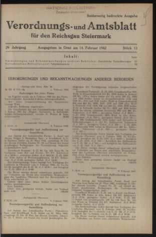 Verordnungsblatt der steiermärkischen Landesregierung 19420214 Seite: 1