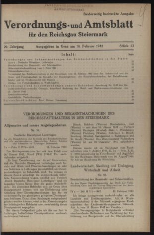 Verordnungsblatt der steiermärkischen Landesregierung 19420218 Seite: 1