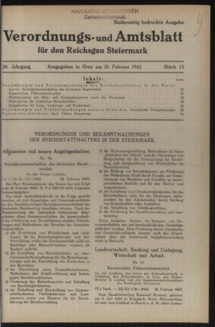 Verordnungsblatt der steiermärkischen Landesregierung 19420225 Seite: 1