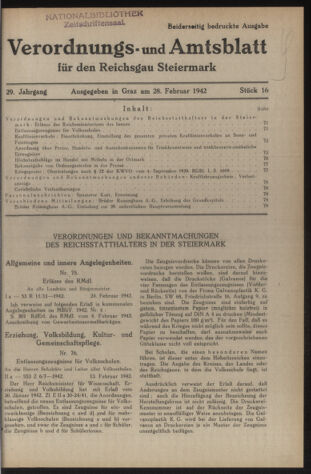 Verordnungsblatt der steiermärkischen Landesregierung 19420228 Seite: 1