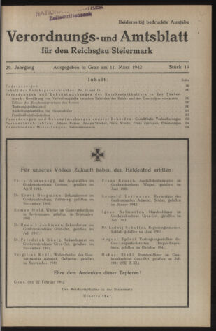 Verordnungsblatt der steiermärkischen Landesregierung 19420311 Seite: 1