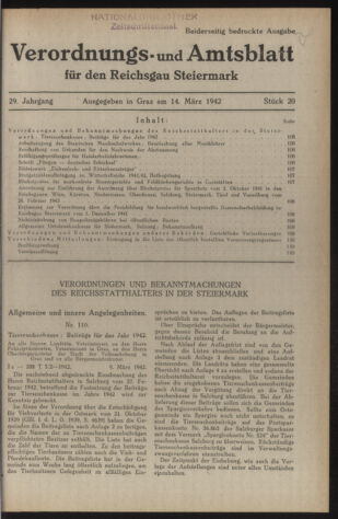 Verordnungsblatt der steiermärkischen Landesregierung 19420314 Seite: 1