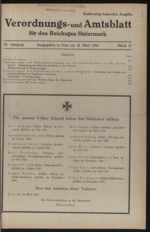 Verordnungsblatt der steiermärkischen Landesregierung 19420318 Seite: 1