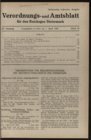 Verordnungsblatt der steiermärkischen Landesregierung 19420401 Seite: 1