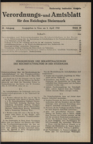 Verordnungsblatt der steiermärkischen Landesregierung 19420404 Seite: 1