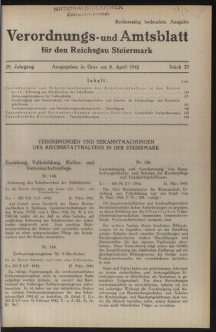 Verordnungsblatt der steiermärkischen Landesregierung 19420408 Seite: 1