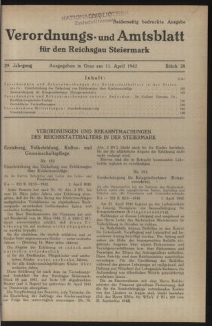 Verordnungsblatt der steiermärkischen Landesregierung 19420411 Seite: 1