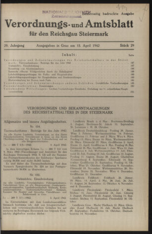 Verordnungsblatt der steiermärkischen Landesregierung 19420415 Seite: 1