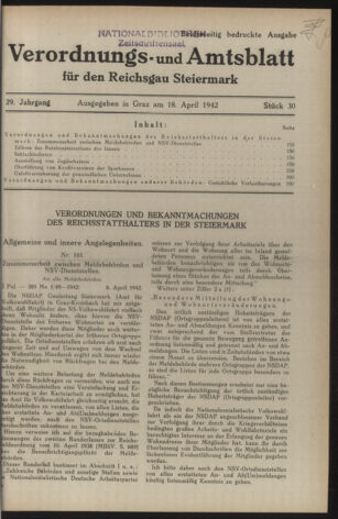 Verordnungsblatt der steiermärkischen Landesregierung 19420418 Seite: 1