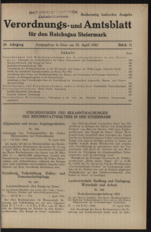 Verordnungsblatt der steiermärkischen Landesregierung 19420422 Seite: 1