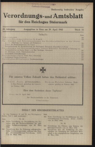 Verordnungsblatt der steiermärkischen Landesregierung 19420429 Seite: 1