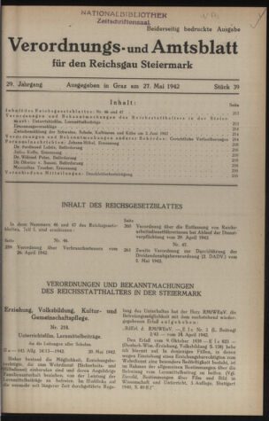 Verordnungsblatt der steiermärkischen Landesregierung 19420527 Seite: 1