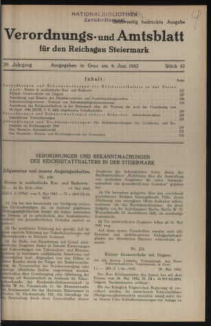 Verordnungsblatt der steiermärkischen Landesregierung 19420606 Seite: 1