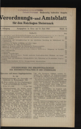 Verordnungsblatt der steiermärkischen Landesregierung 19420613 Seite: 1