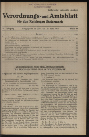 Verordnungsblatt der steiermärkischen Landesregierung 19420627 Seite: 1