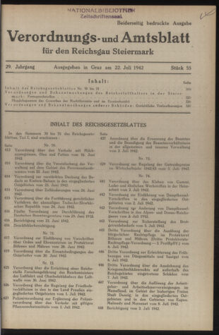 Verordnungsblatt der steiermärkischen Landesregierung 19420722 Seite: 1