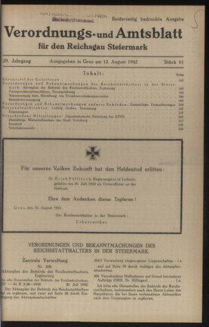 Verordnungsblatt der steiermärkischen Landesregierung 19420812 Seite: 1