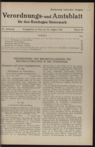 Verordnungsblatt der steiermärkischen Landesregierung 19420826 Seite: 1