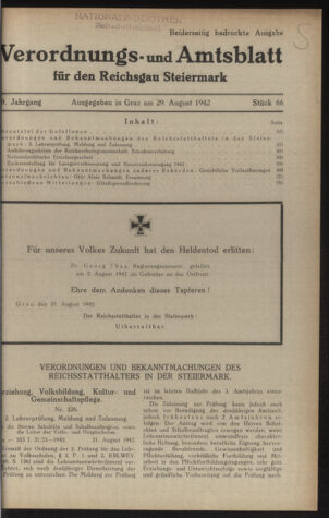 Verordnungsblatt der steiermärkischen Landesregierung 19420829 Seite: 1