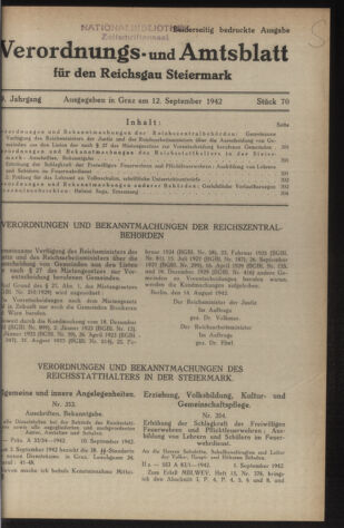 Verordnungsblatt der steiermärkischen Landesregierung 19420912 Seite: 1