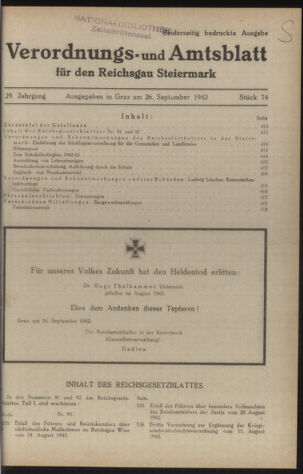 Verordnungsblatt der steiermärkischen Landesregierung 19420926 Seite: 1