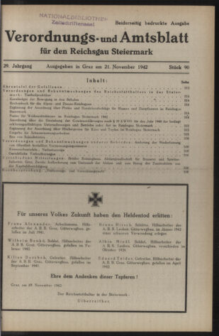 Verordnungsblatt der steiermärkischen Landesregierung 19421121 Seite: 1