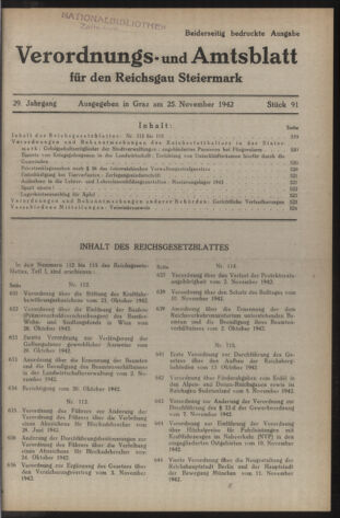 Verordnungsblatt der steiermärkischen Landesregierung 19421125 Seite: 1