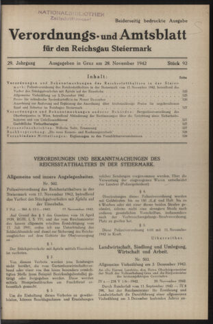 Verordnungsblatt der steiermärkischen Landesregierung 19421128 Seite: 1