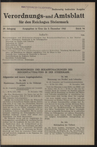 Verordnungsblatt der steiermärkischen Landesregierung 19421205 Seite: 1