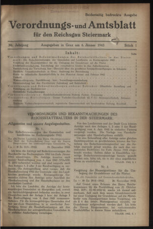 Verordnungsblatt der steiermärkischen Landesregierung 19430106 Seite: 1