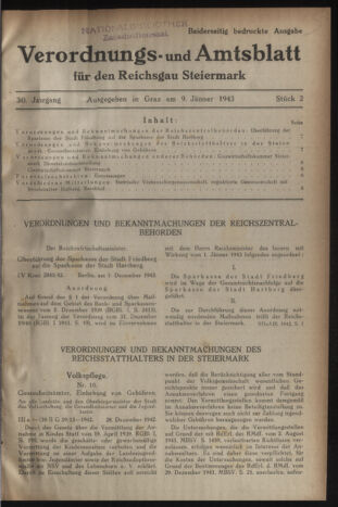 Verordnungsblatt der steiermärkischen Landesregierung 19430109 Seite: 1