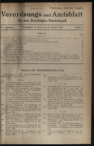 Verordnungsblatt der steiermärkischen Landesregierung 19430120 Seite: 1