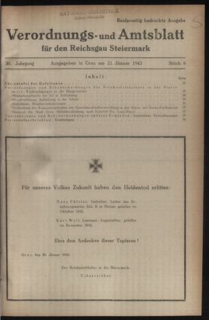 Verordnungsblatt der steiermärkischen Landesregierung 19430123 Seite: 1