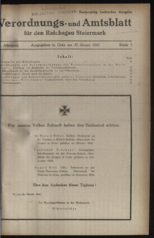 Verordnungsblatt der steiermärkischen Landesregierung 19430127 Seite: 1