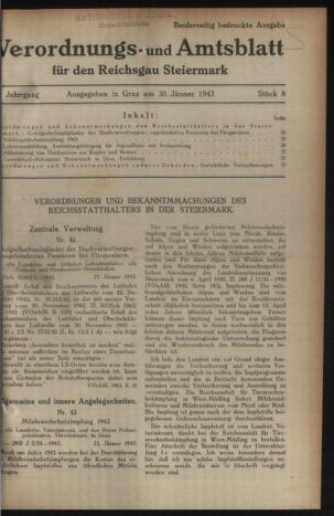 Verordnungsblatt der steiermärkischen Landesregierung 19430130 Seite: 1