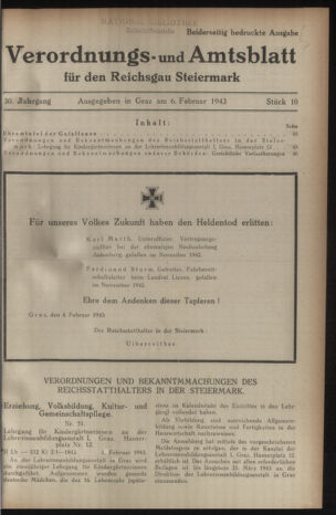 Verordnungsblatt der steiermärkischen Landesregierung 19430206 Seite: 1