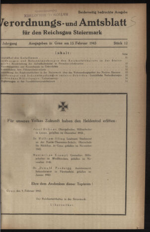 Verordnungsblatt der steiermärkischen Landesregierung 19430213 Seite: 1