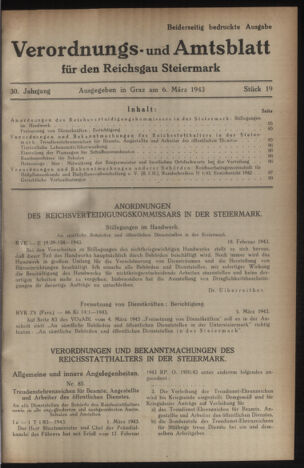 Verordnungsblatt der steiermärkischen Landesregierung 19430306 Seite: 1