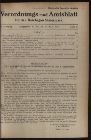 Verordnungsblatt der steiermärkischen Landesregierung 19430310 Seite: 1