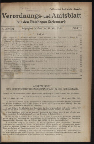 Verordnungsblatt der steiermärkischen Landesregierung 19430313 Seite: 1