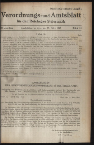 Verordnungsblatt der steiermärkischen Landesregierung 19430317 Seite: 1