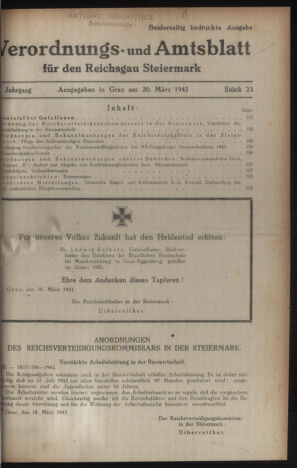 Verordnungsblatt der steiermärkischen Landesregierung 19430320 Seite: 1