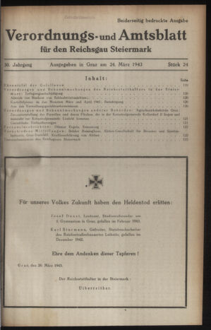 Verordnungsblatt der steiermärkischen Landesregierung 19430324 Seite: 1